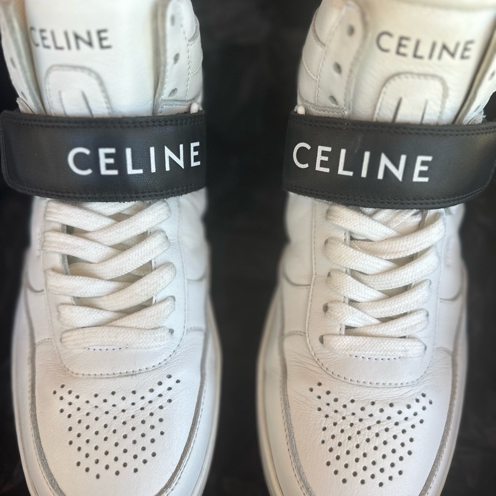 Celine White and Black High-Top Sneakers